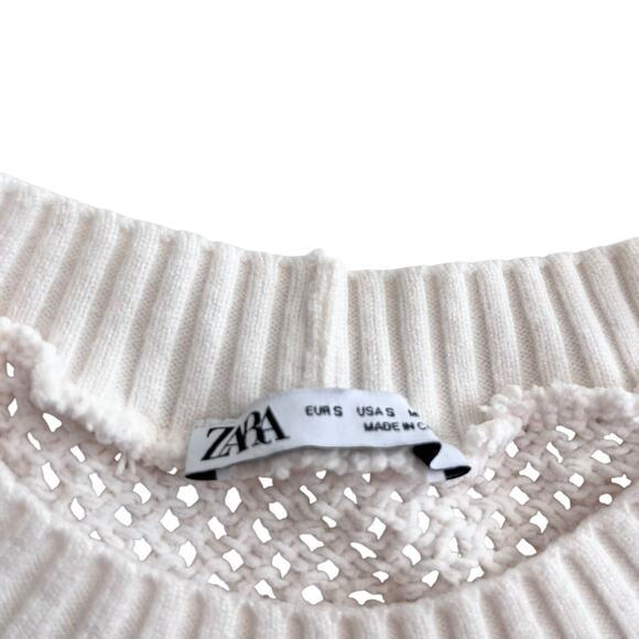 Zara White Multicolor Granny Square Crochet Knit Crewneck Sweater Size Small - Picture 2 of 6
